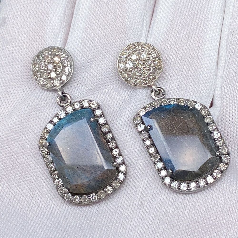 Adornia Fine Black Rhodium Sterling Silver Labradorite Diamond Drop Earrings
